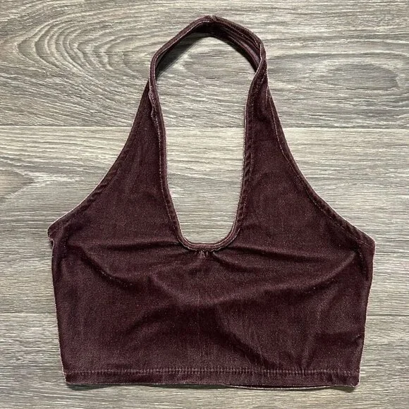 Don’t Ask Why Crushed Velvet Halter Top Crop One Size Purple Made in Italy Y2K - Picture 1 of 7